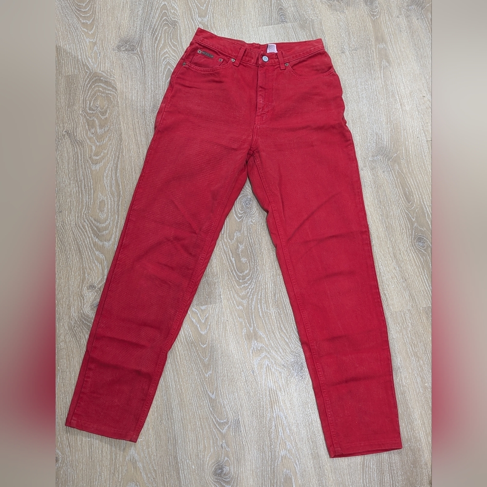 US 10 Calvin Klein Red Straight Leg Denim